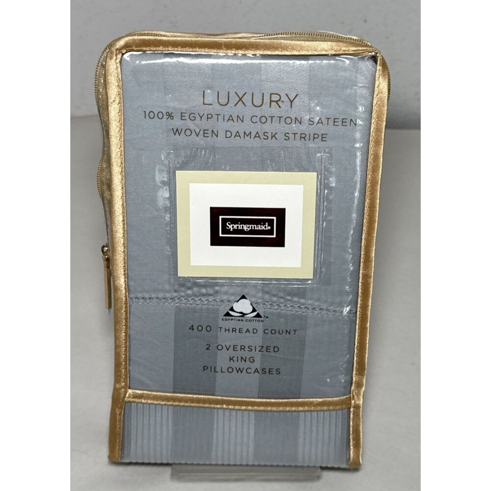 Springmaid Luxury 100% Egyptian Cotton Gray Damask Stripe King Pillowcases